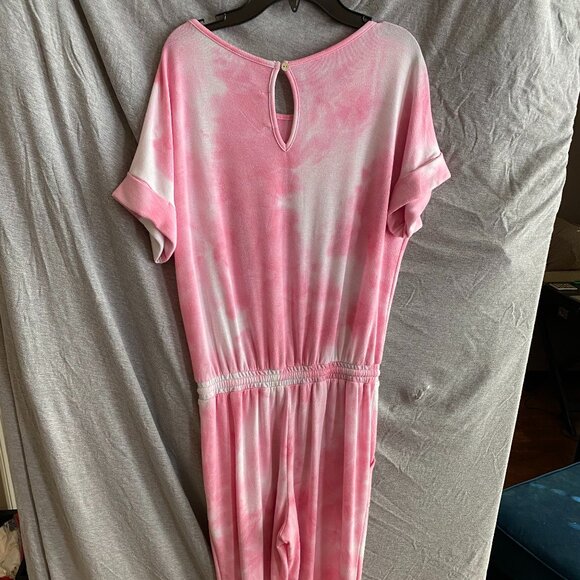 Cherish Apparel Pink Tie-Dye Round Neck Short Sleeve Jumpsuit - Picture 7 of 8